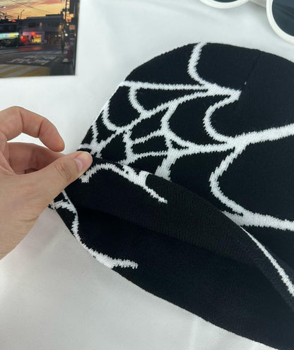 Pooyikoi Y2K Gothic Spider Pattern Wool Acrylic Knitted Hat Women Beanie Winter Warm Beanies Men Casual Skullies Outdoor