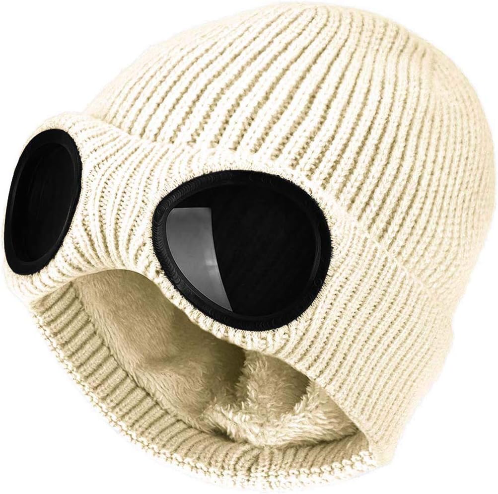 Unisex Goggle Knitted Beanie Hat Windproof Warm Winter Skull Cap