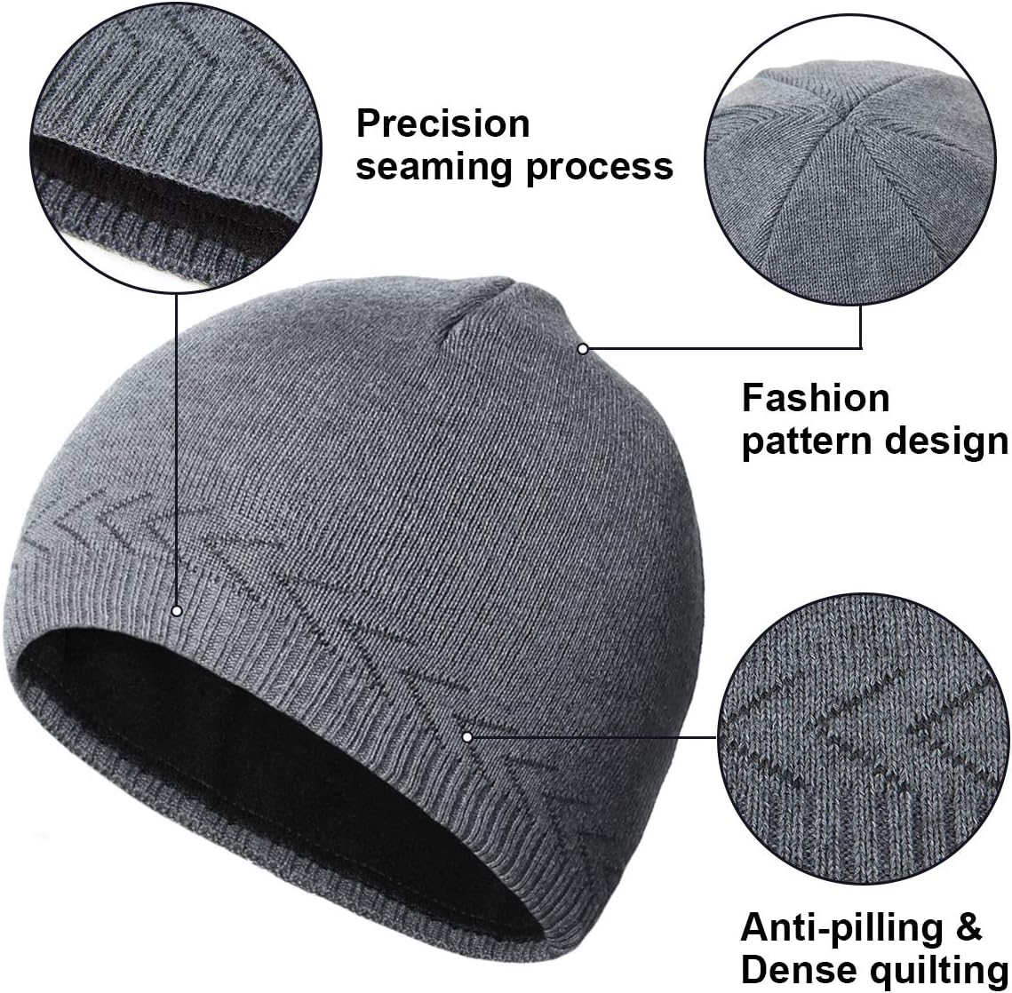 Mens Winter Warm Knitting Hats Plain Skull Beanie Cuff Toboggan Knit Cap