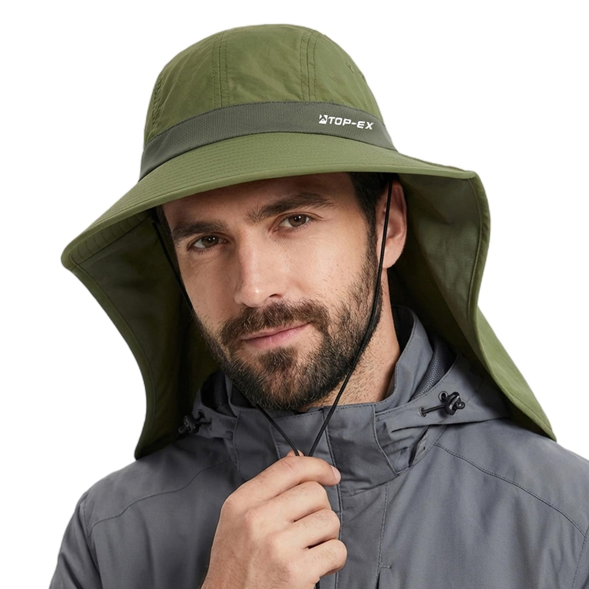 TOP-EX UPF 50+ Cooling Wide Brim Sun Hat for Men with Neck Flap, Packable