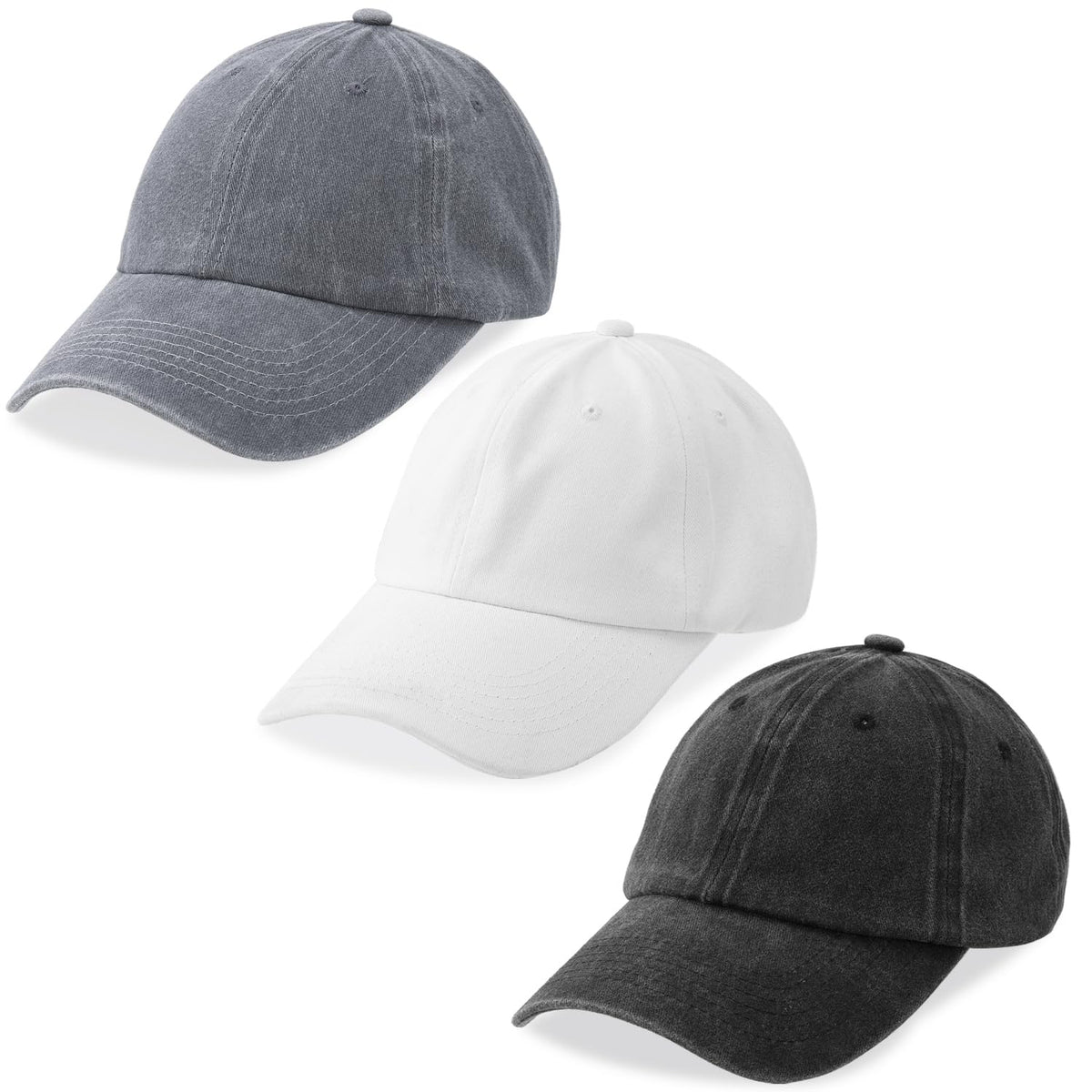 MEINICY 3 Packs Washed-Cotton Plain Baseball Cap, Adjustable Dad Hat