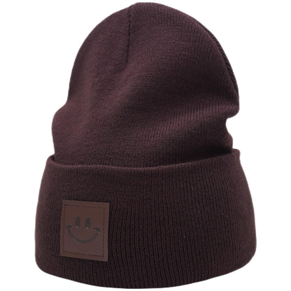 55cube Unisex Knit Cuffed Beanie Hats Warm Winter Caps with Leather Logos