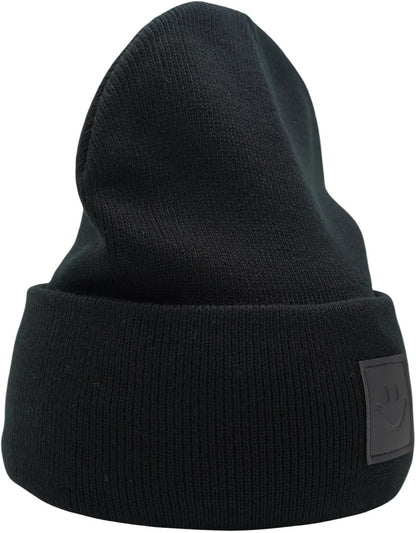55cube Unisex Knit Cuffed Beanie Hats Warm Winter Caps with Leather Logos