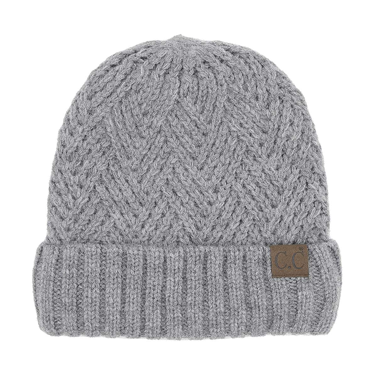 C.C Unisex Chunky Soft Stretch Cable Knit Warm Fuzzy Lined Skully Beanie