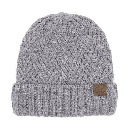 C.C Unisex Chunky Soft Stretch Cable Knit Warm Fuzzy Lined Skully Beanie