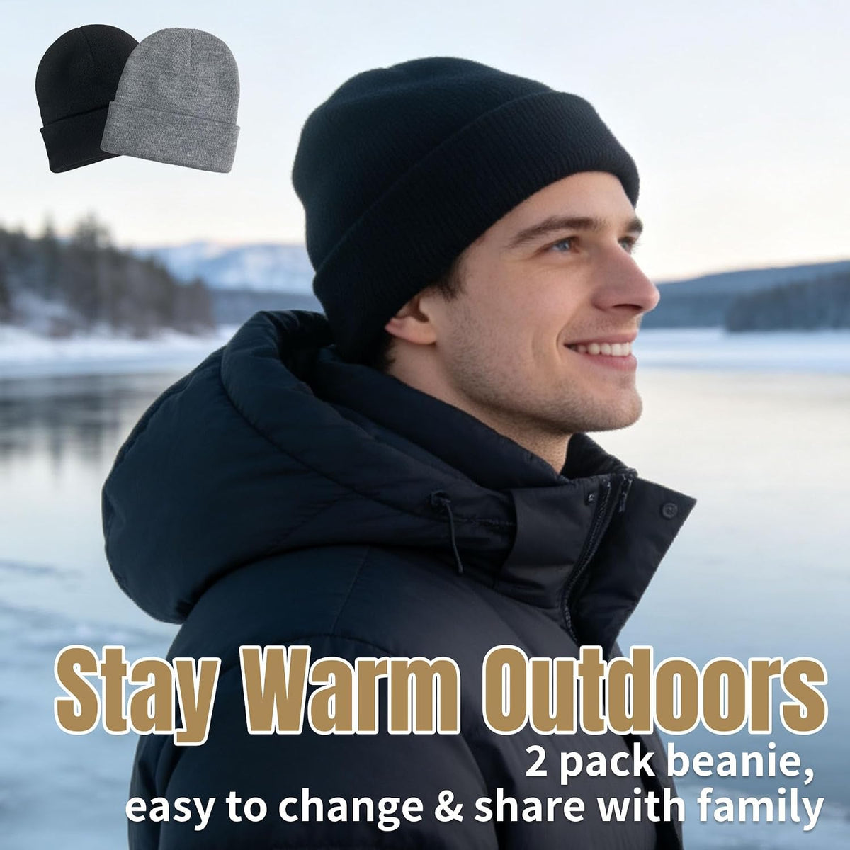 NPQQUAN 2 Packs Beanie for Men Women Winter Hats for Mens Beanie Skull Cap