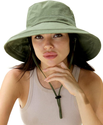 Hatiis Womens Sun Hat with Ponytail Hole Cotton Shapeable Wide Brim