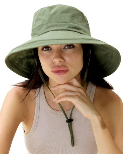 Hatiis Womens Sun Hat with Ponytail Hole Cotton Shapeable Wide Brim