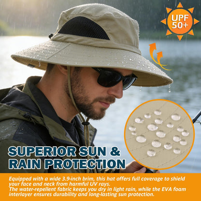 Wide Brim Sun Bucket Hat, Waterproof Boonie Hat for Men & Women