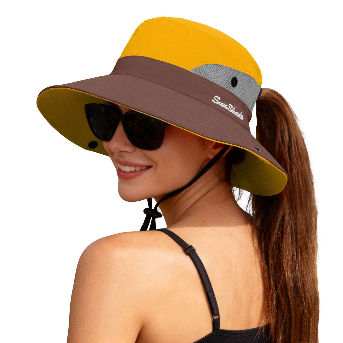 ZOORON Women's Ponytail Safari Sun Hat,Wide Brim UV Protection Bucket Hat
