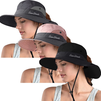 ZOORON Women's Ponytail Safari Sun Hat,Wide Brim UV Protection Bucket Hat