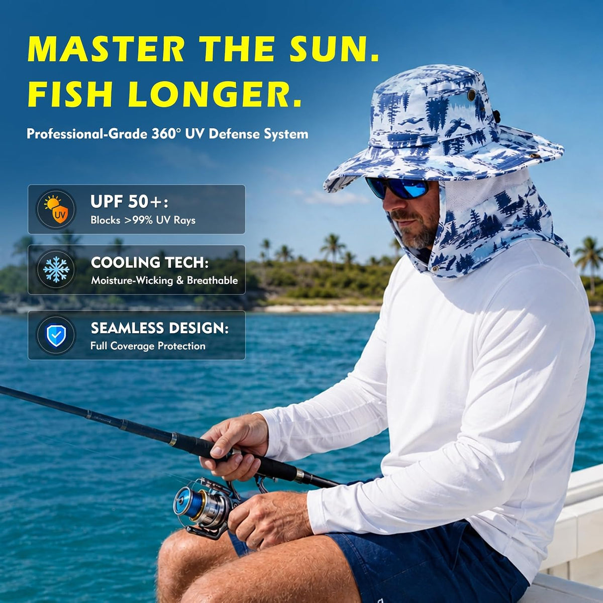 Comhats Sun Hat with Neck Flap for Men, UPF 50+ Wide Brim Cooling Oversized