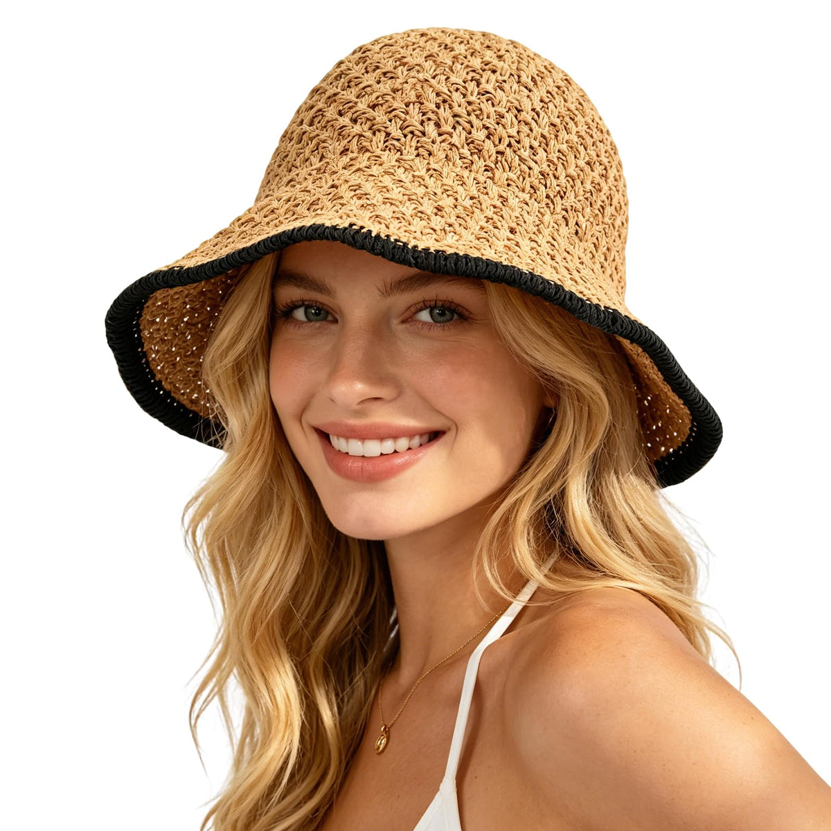 Sun Hat for Women Summer Straw Beach Hats Bucket Hat Floppy Crochet Hat
