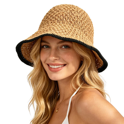 Sun Hat for Women Summer Straw Beach Hats Bucket Hat Floppy Crochet Hat
