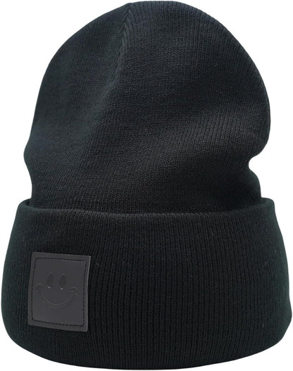 55cube Unisex Knit Cuffed Beanie Hats Warm Winter Caps with Leather Logos