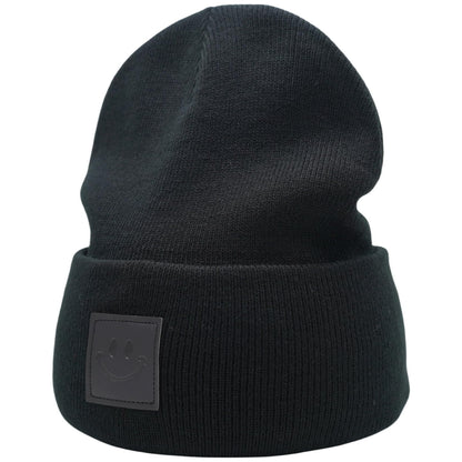 55cube Unisex Knit Cuffed Beanie Hats Warm Winter Caps with Leather Logos