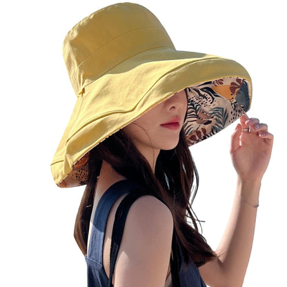 HUAMULAN Women Summer Vacation Wide Brim Sun Hat Reversible Fishing Hats