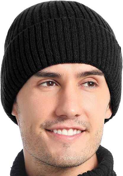 Vgogfly Lined Men Beanie Slouchy Knit Skull Cap Warm Stocking Hats Guys Women Striped Winter Beanie Hat