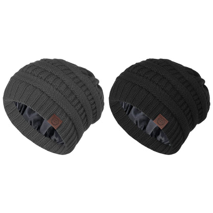 Beanies Women Satin Lined Beanie Winter Hats for Women Silk Lined Slouchy Beanie for Winter Warm Knit Cuffed Beanie Hat