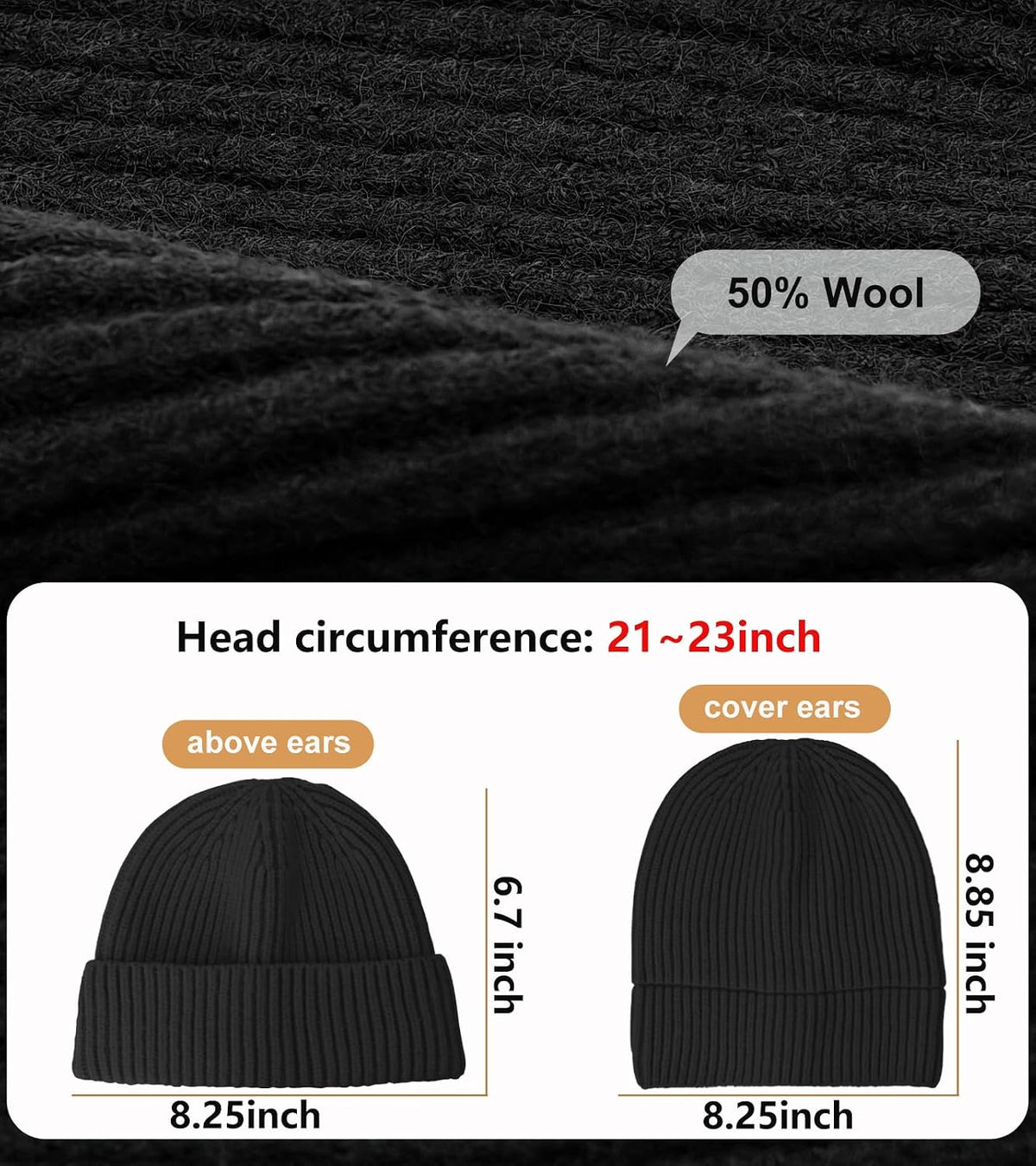 Wool Fisherman Beanies for Men Knit Fall Winter Beanie Hat Skull Cap