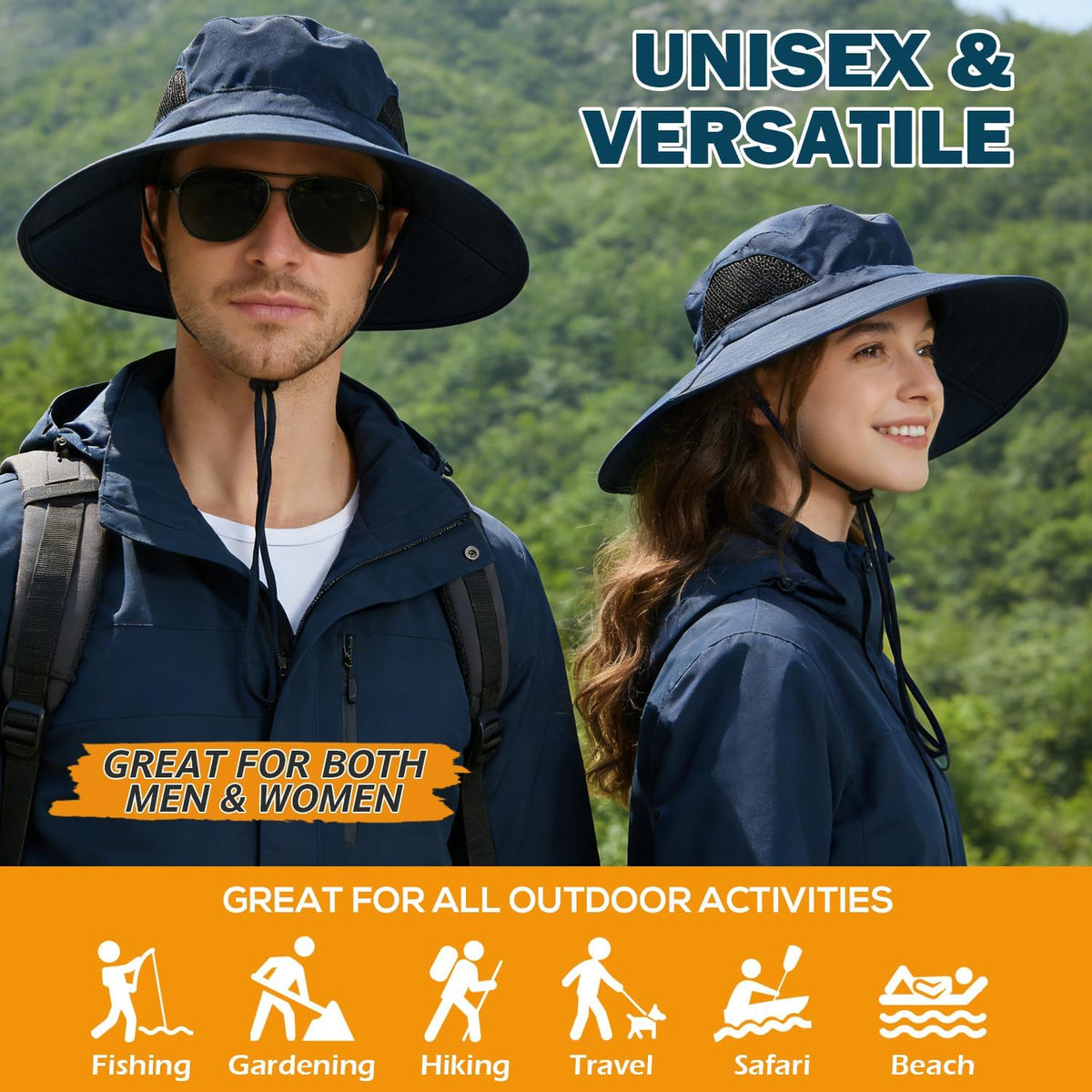 Wide Brim Sun Bucket Hat, Waterproof Boonie Hat for Men & Women