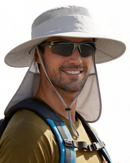 Camptrace Wide Brim Men Sun Hat with Neck Flap UPF Fishing Hiking Gardening