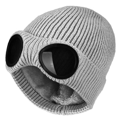 Unisex Goggle Knitted Beanie Hat Windproof Warm Winter Skull Cap