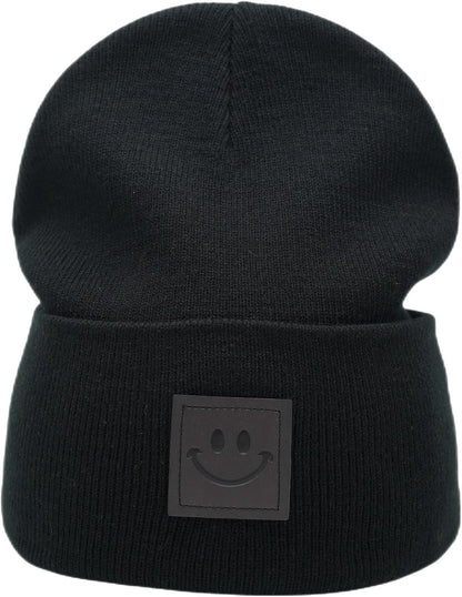 55cube Unisex Knit Cuffed Beanie Hats Warm Winter Caps with Leather Logos