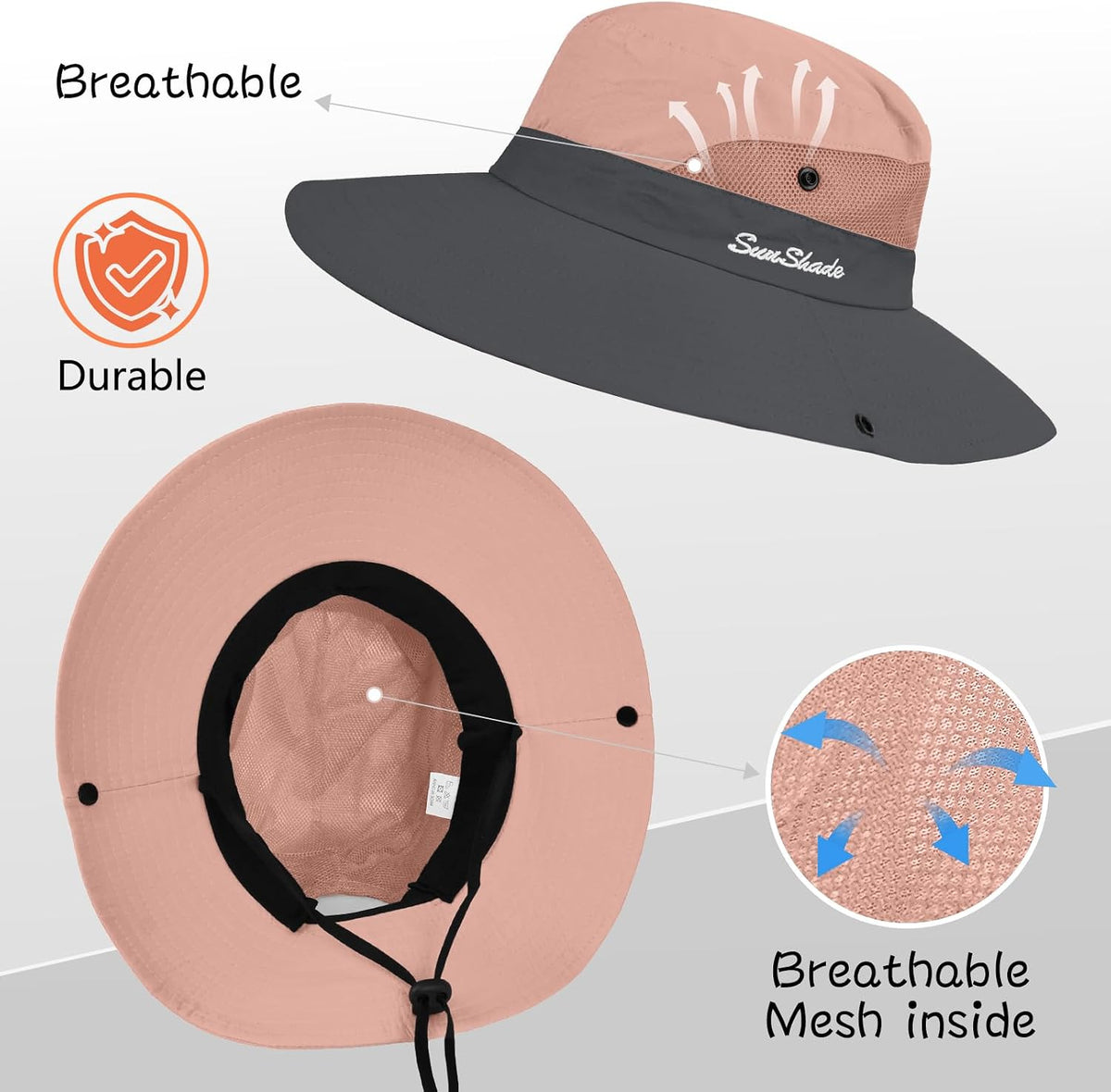 ZOORON Women's Ponytail Safari Sun Hat,Wide Brim UV Protection Bucket Hat
