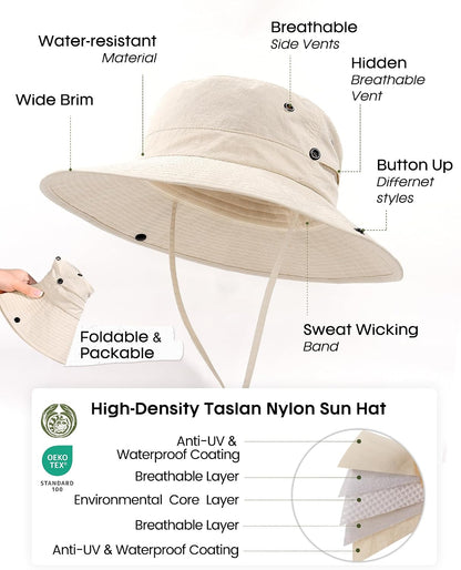 FURTALK Sun Hats for Women Wide Brim Bucket Hat Ponytail Hole Outdoor UPF