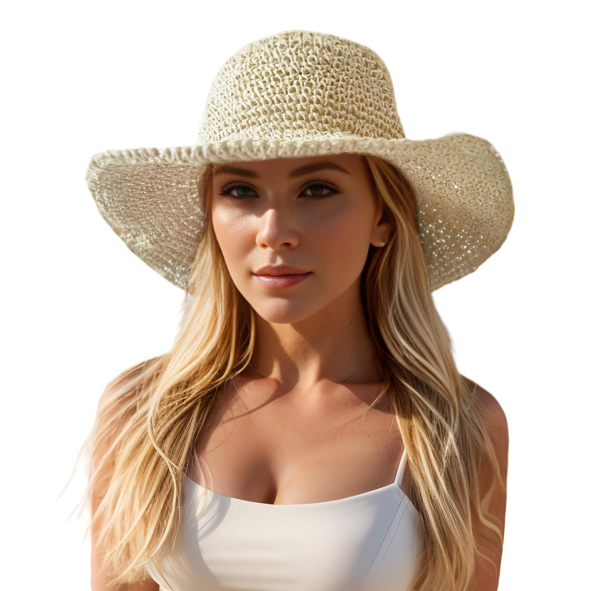 Floppy Big Beach Straw Hats for Women Foldable Summer Wide Brim Packable Sun Hat Womens Travel Straw Fedora Hat