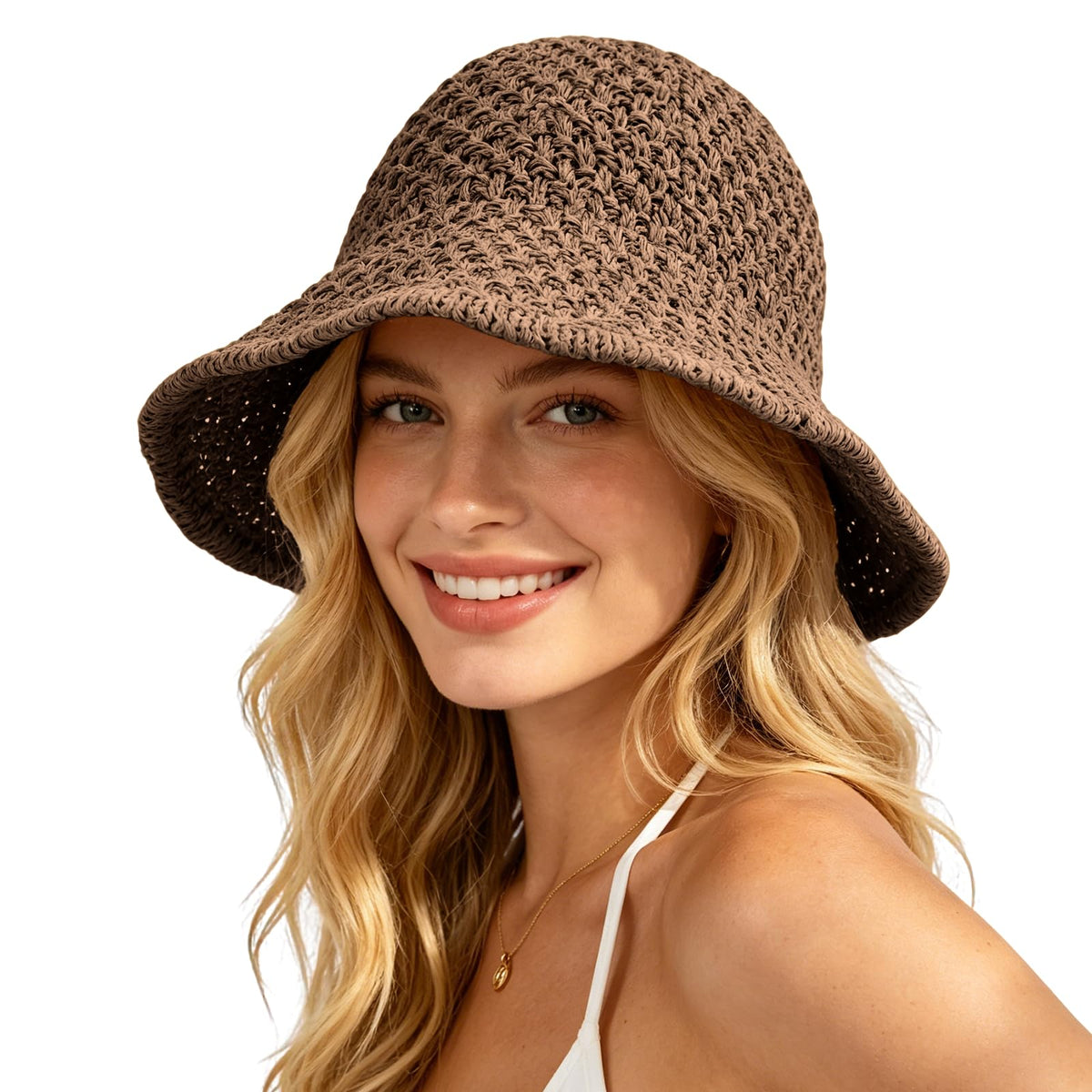 Sun Hat for Women Summer Straw Beach Hats Bucket Hat Floppy Crochet Hat
