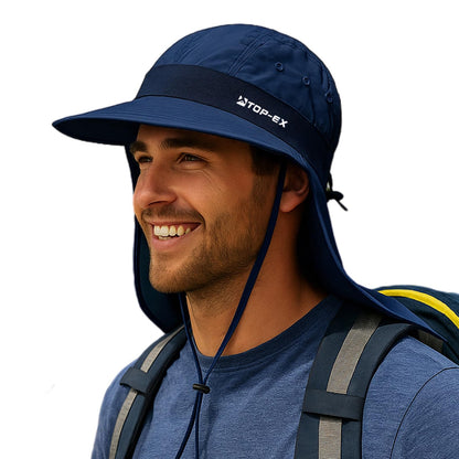 TOP-EX UPF 50+ Cooling Wide Brim Sun Hat for Men with Neck Flap, Packable