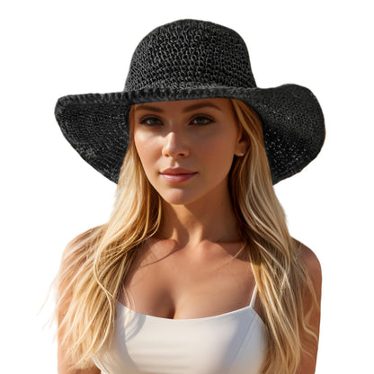 Floppy Big Beach Straw Hats for Women Foldable Summer Wide Brim Packable Sun Hat Womens Travel Straw Fedora Hat