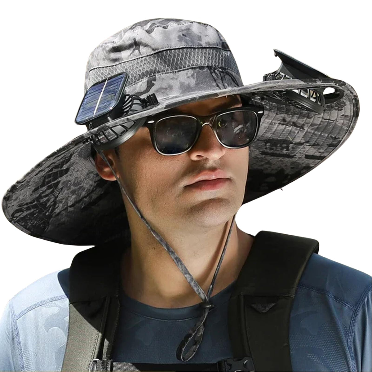 Outdoor Wide Brim Sun Hat with 2 Solar Fan Sun Bucket Hat for Men Women UPF 50+ Bucket Fishing & Beach Hat with Fan Built in