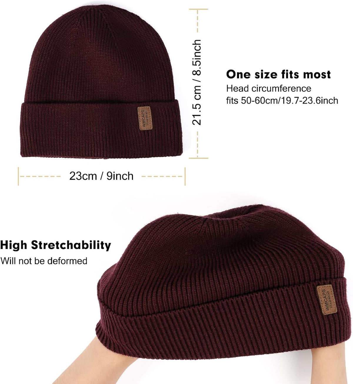 Wmcaps Winter Beanie for Men Women, Soft Warm Fleece Lined Knit Hat