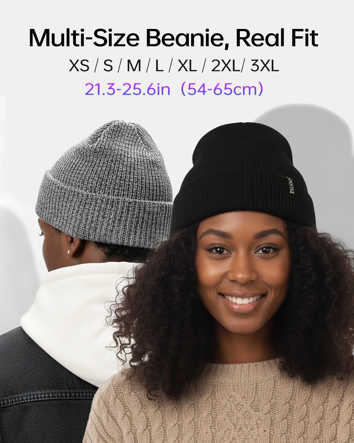 Zylioo XXL Beanie for Men,Big Head Winter Knit Hat,Stretch Warm Skull Cap