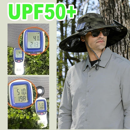 Fishing Hats with Sunglasses, Wide Brim Sun Hat with 2 Solar Fan, USB & Solar Powered Fishing Hats, Solar Fan Hats UPF 50+