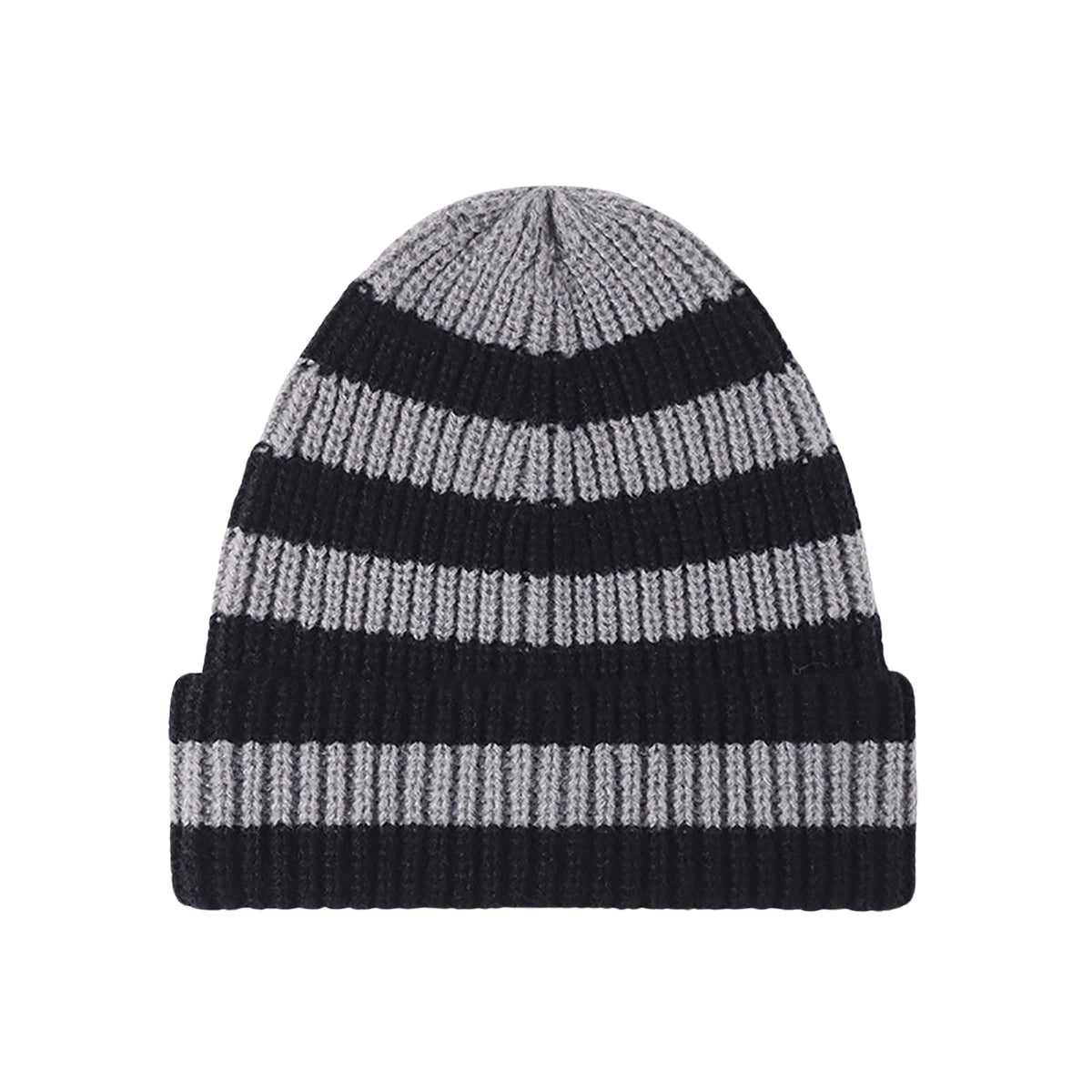 CORIRESHA Unisex Fashion Striped Beanie Cuffed Winter Warm Cozy Chunky Rib Knit Hat