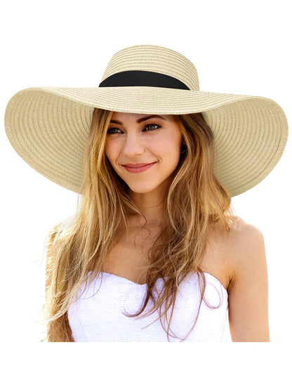 Floppy Sun Hats for Women, Summer Wide Brim Straw Beach Hat