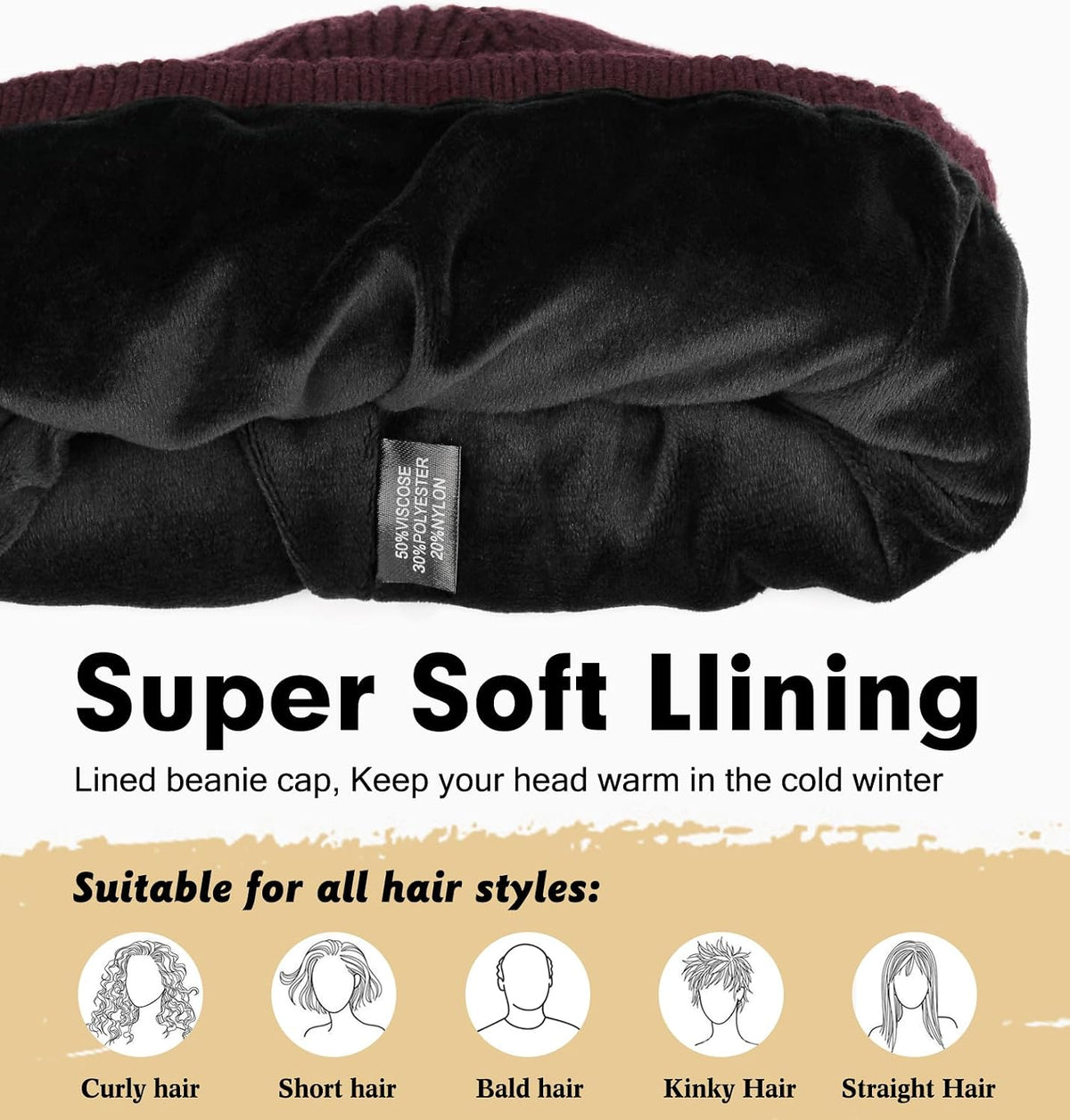 Wmcaps Winter Beanie for Men Women, Soft Warm Fleece Lined Knit Hat