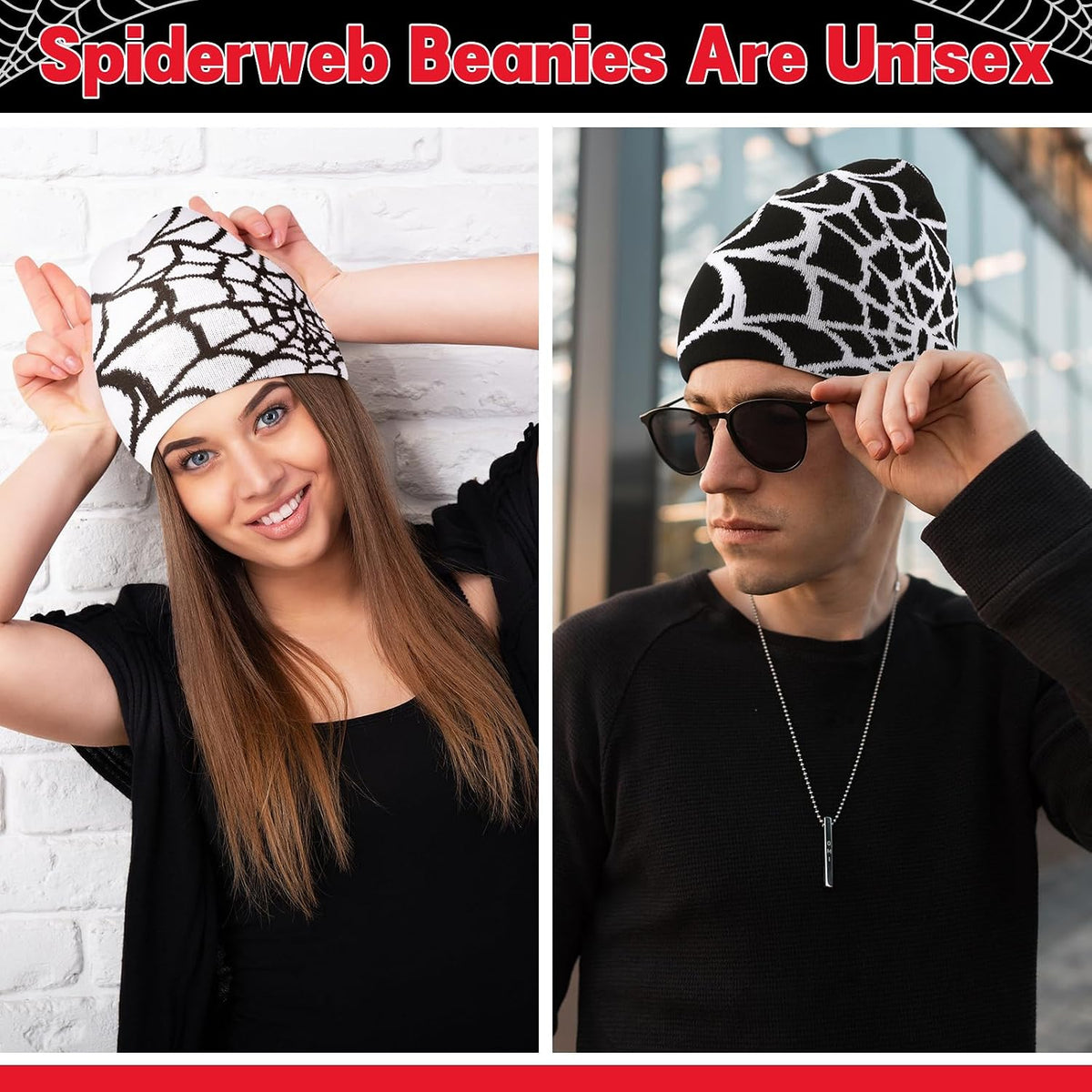 Jeyiour 4 Pcs Y2k Beanies Spider Web Pattern Hat