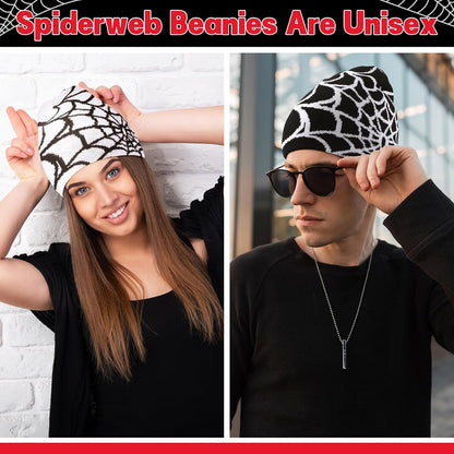 Jeyiour 4 Pcs Y2k Beanies Spider Web Pattern Hat