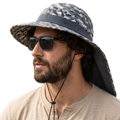 TOP-EX UPF 50+ Cooling Wide Brim Sun Hat for Men with Neck Flap, Packable