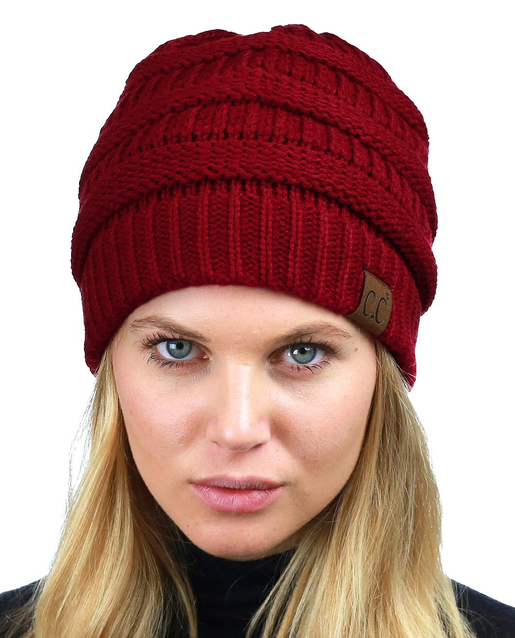 C.C Unisex Chunky Soft Stretch Cable Knit Warm Fuzzy Lined Skully Beanie