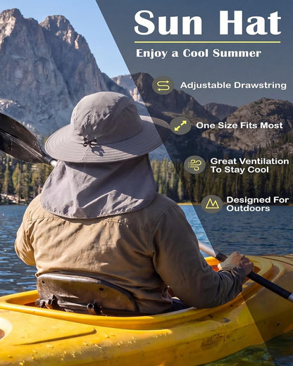 Home Prefer UPF 50+ Sun Hat with Neck Flap Wide Brim Fishing Hat for Men