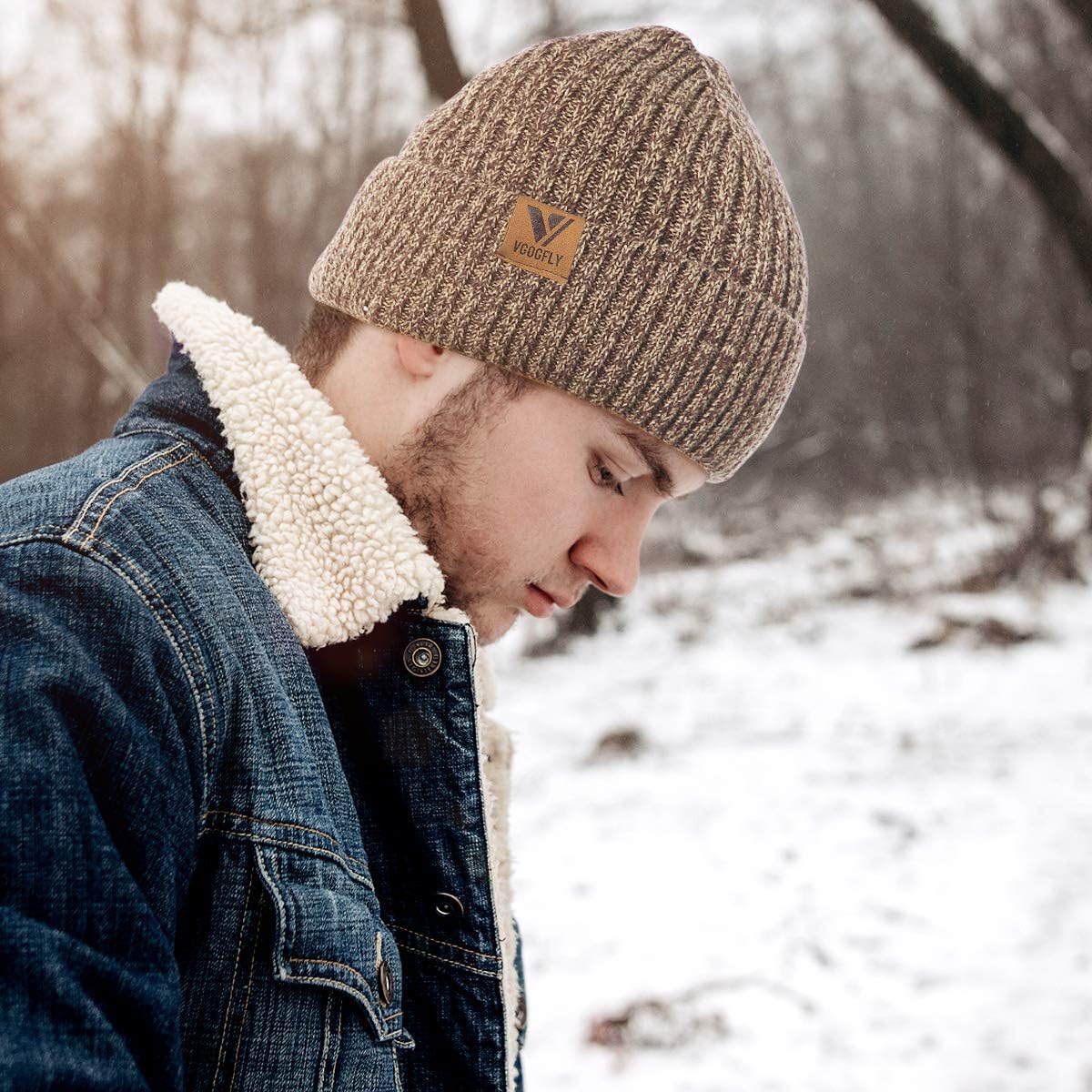 Vgogfly Lined Men Beanie Slouchy Knit Skull Cap Warm Stocking Hats Guys Women Striped Winter Beanie Hat
