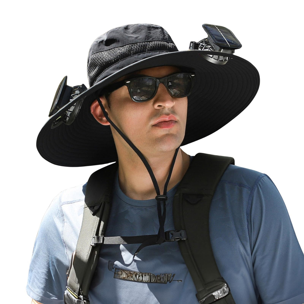 Outdoor Wide Brim Sun Hat with 2 Solar Fan Sun Bucket Hat for Men Women UPF 50+ Bucket Fishing & Beach Hat with Fan Built in