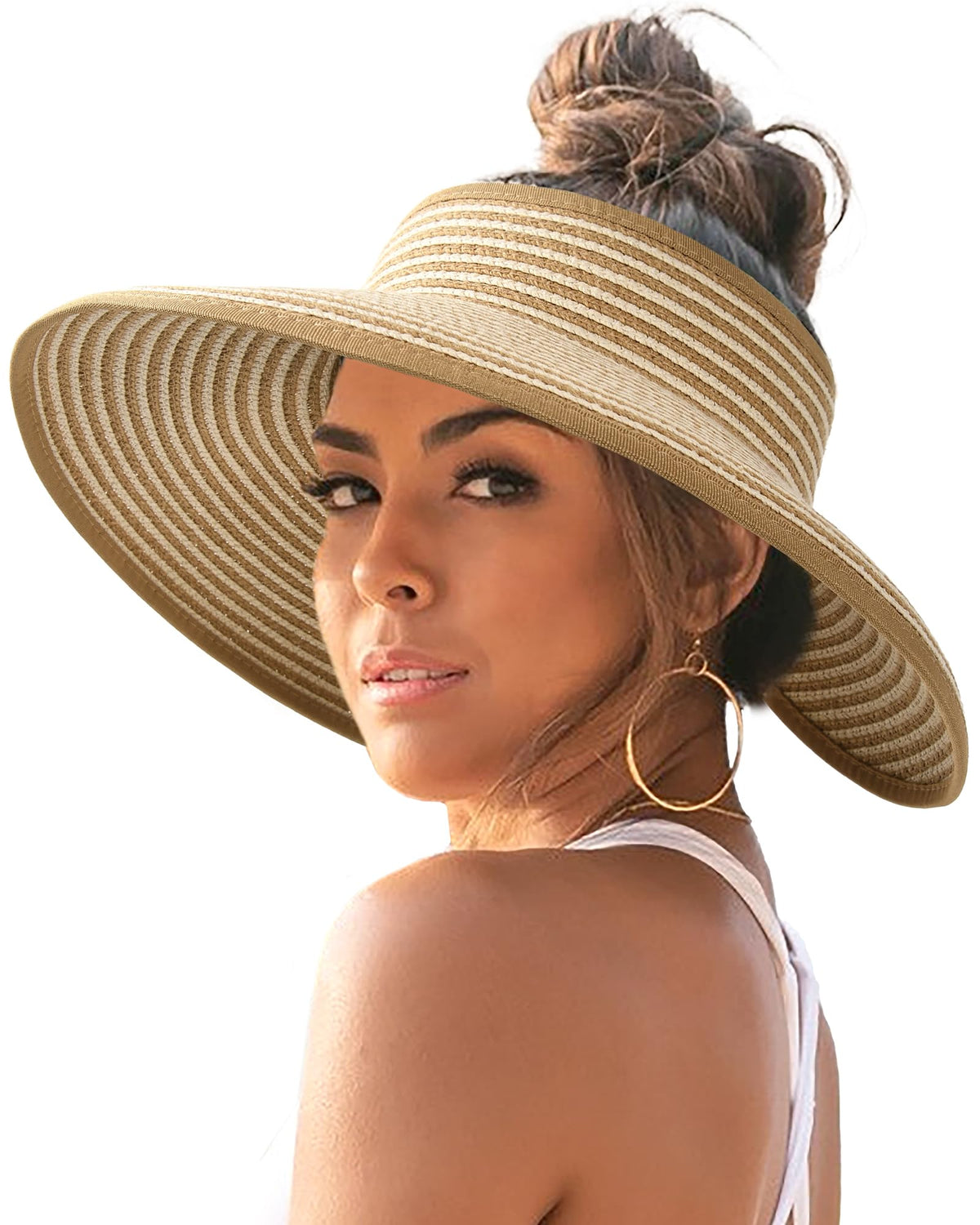 FURTALK Womens Sun Hat with Ponytail Hole Wide Brim Beach Straw Visor