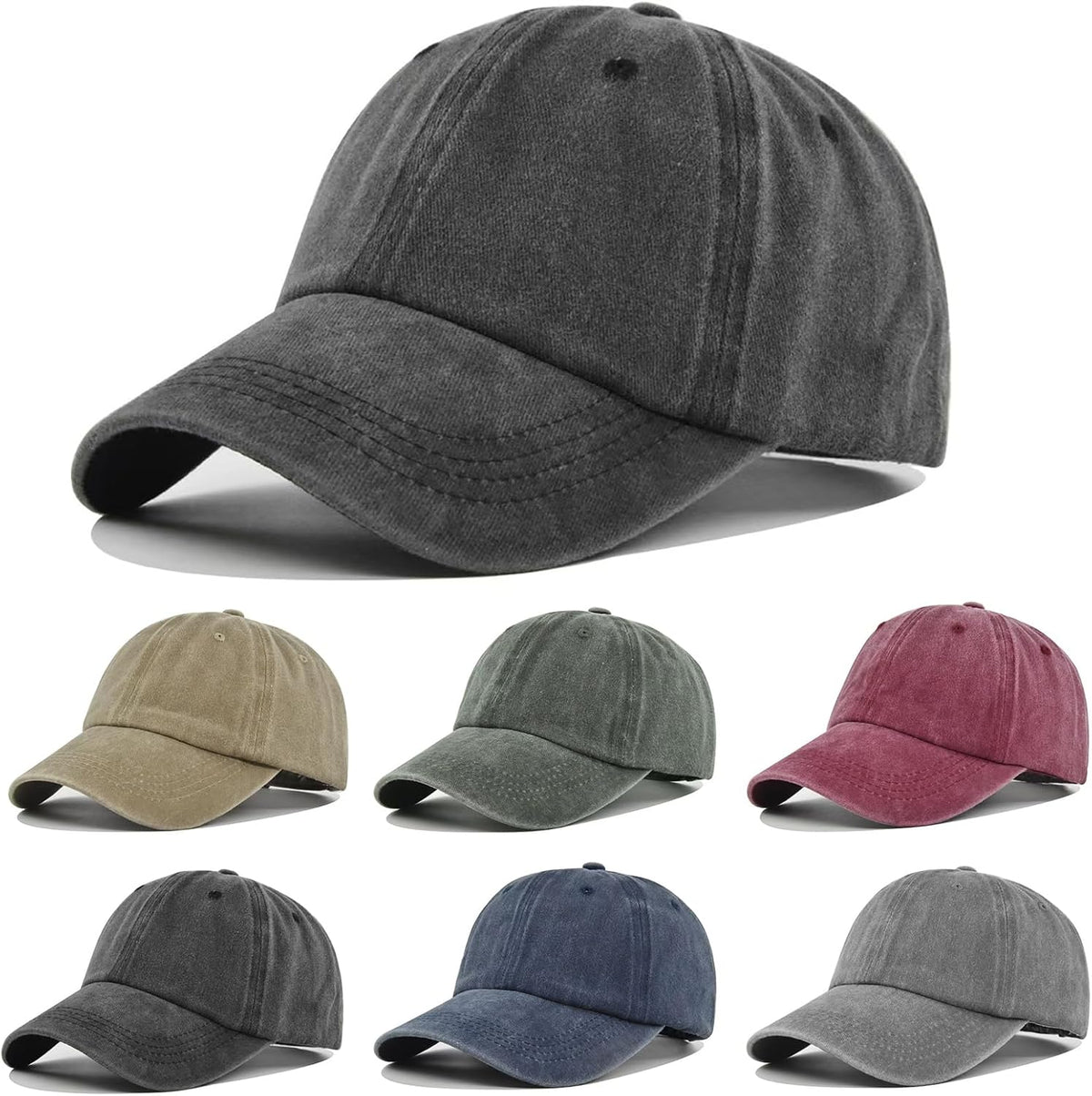 6Pack Unisex Vintage Washed Cotton Baseball Cap Soft Unconstructed Plain Blank Adjustable Size Dad Hat